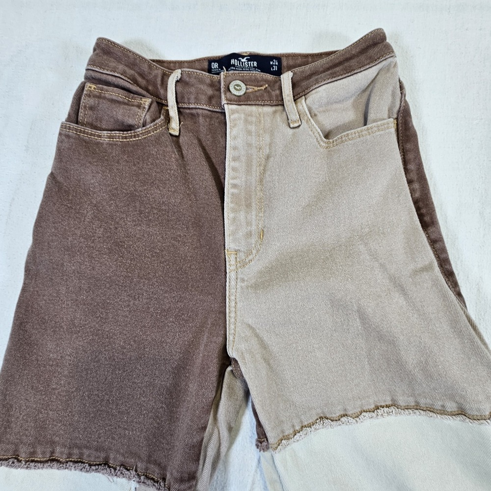 Hollister Jeans Woman Teen OR 24 31 Brown Patchwork Y2K Ultra High Rise Dad Jean - Picture 2 of 10